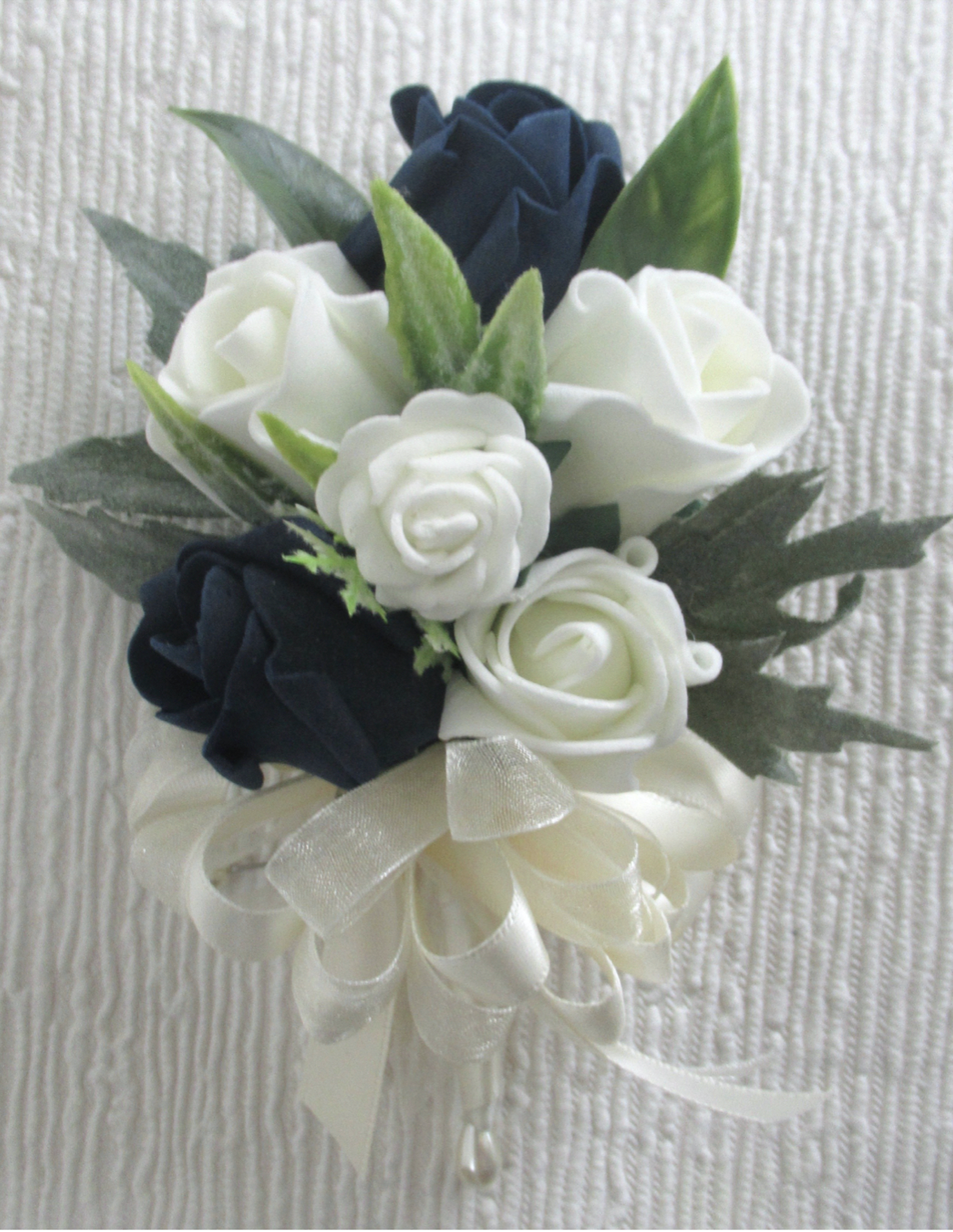 Navy & Ivory Corsage, mother of the bride corsage, navy blue wedding corsage
